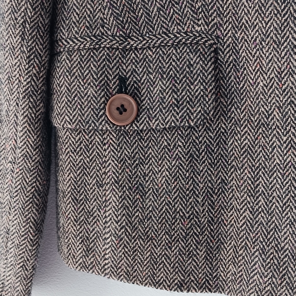 Anne Klein Wool Blazer Brown Tweed Tan Red Herringbone Pockets Lined Size 8 - Picture 4 of 13